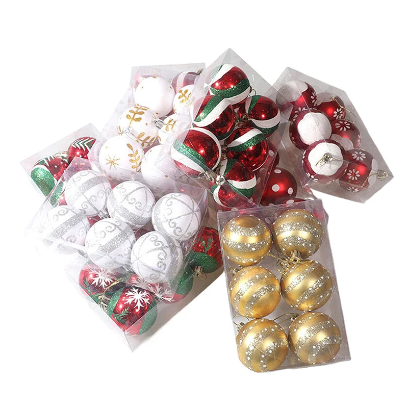 6Pcs 6CM Snow Christmas Balls Pendants For Christmas Tree Decoration Party Hanging Ornaments Xmas Navidad Decor