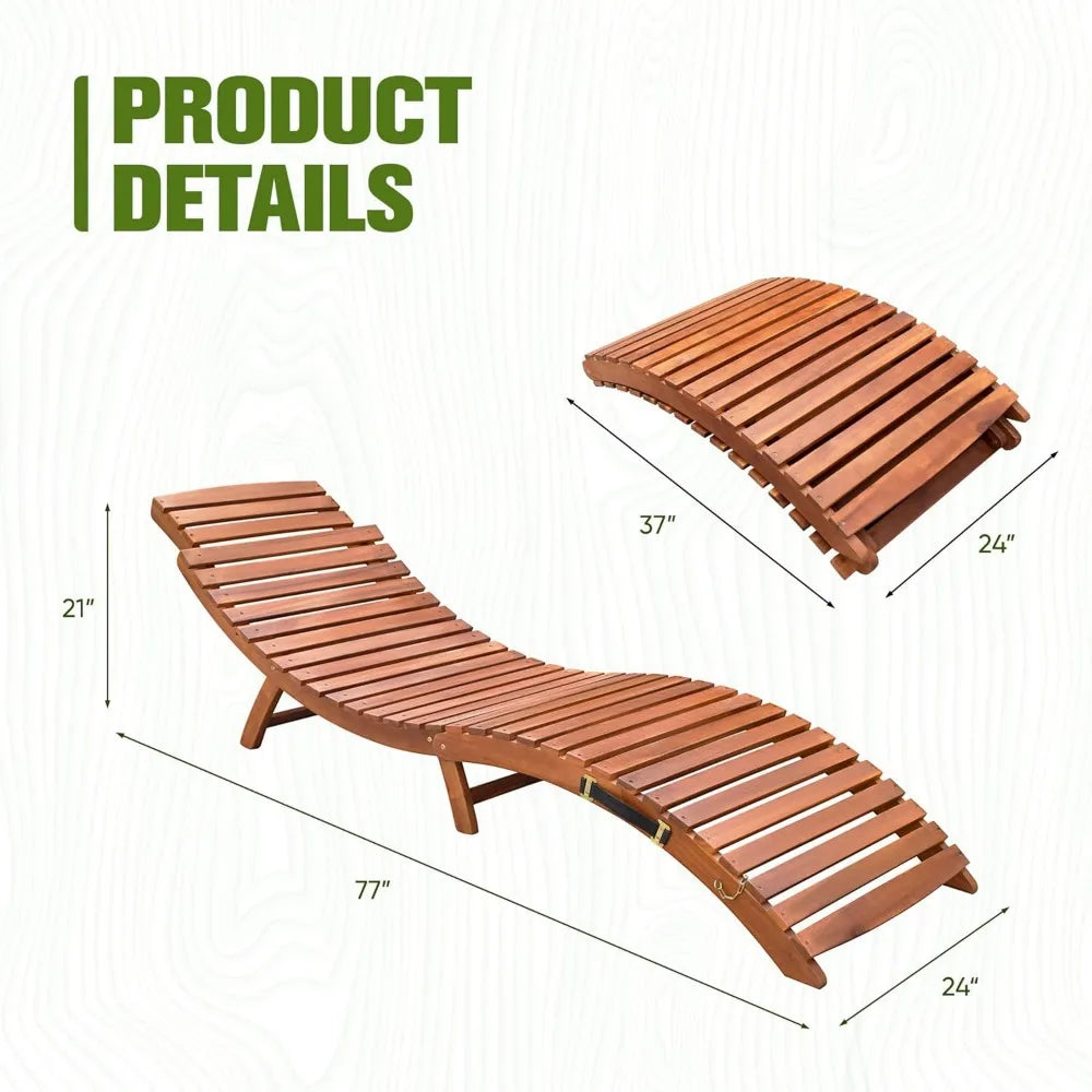 Patio Chaise Pool Lounge Outdoor Folding Wooden Lounge Chair for Outside Waterproof Lounge Chair (2 Piece),Natural Acacia Wood