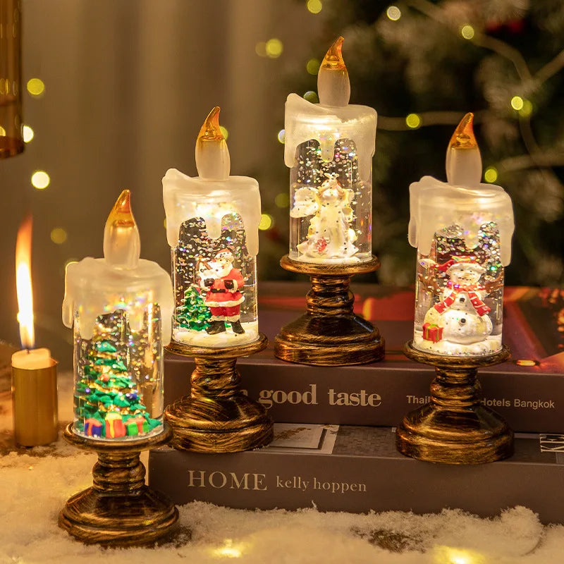 2024 Christmas Luminous Led Candles Lights Glitter Santa Claus Snowman Wind Lantern Kawaii Vintage Nightlight Kawaii Toy  Gifts