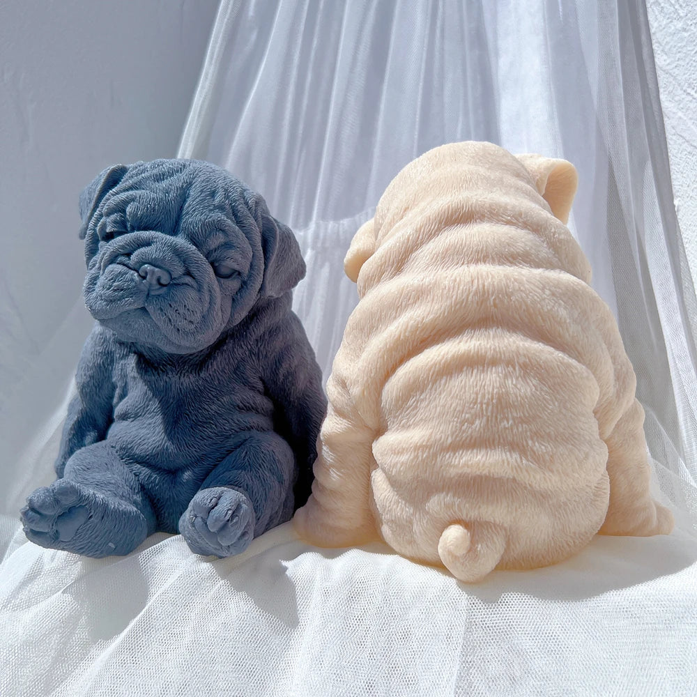 Sitting Sleeping Bulldog Puppy Candle Mold Animal Puppies Soy Wax Silicone Mould Dog Lover Home Decor