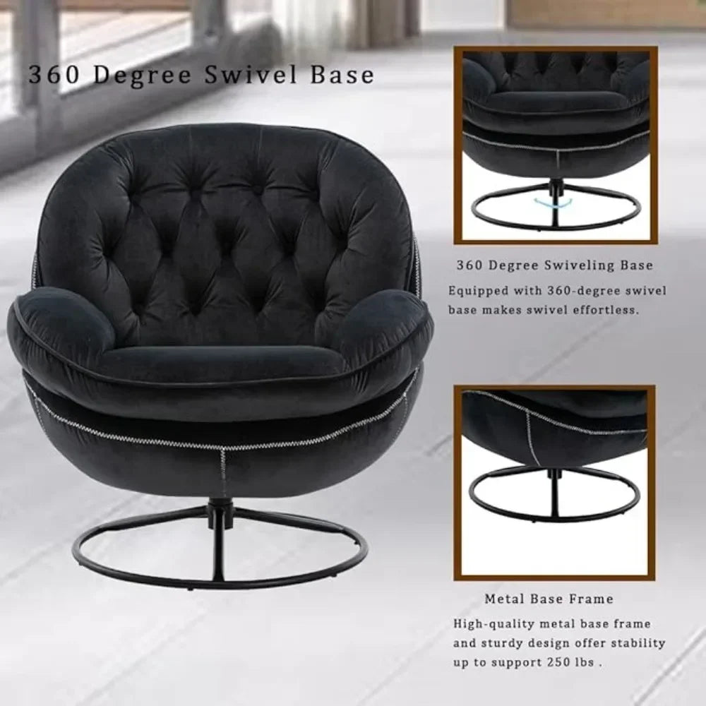 Velvet Swivel Accent Chair with Ottoman Set, Modern Lounge Chair with Footrest, Comfy Armchair with 360 Degree Swiveling.