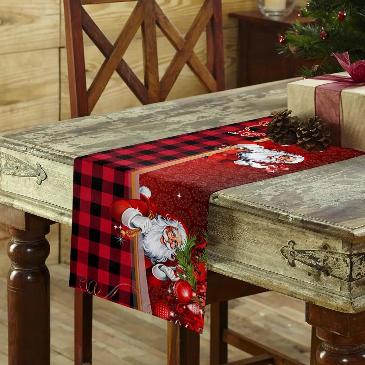 Christmas Linen Table Runners Dresser Scarves Table Decor Santa Claus GIfts Balls Dining Table Runners Christmas Decorations