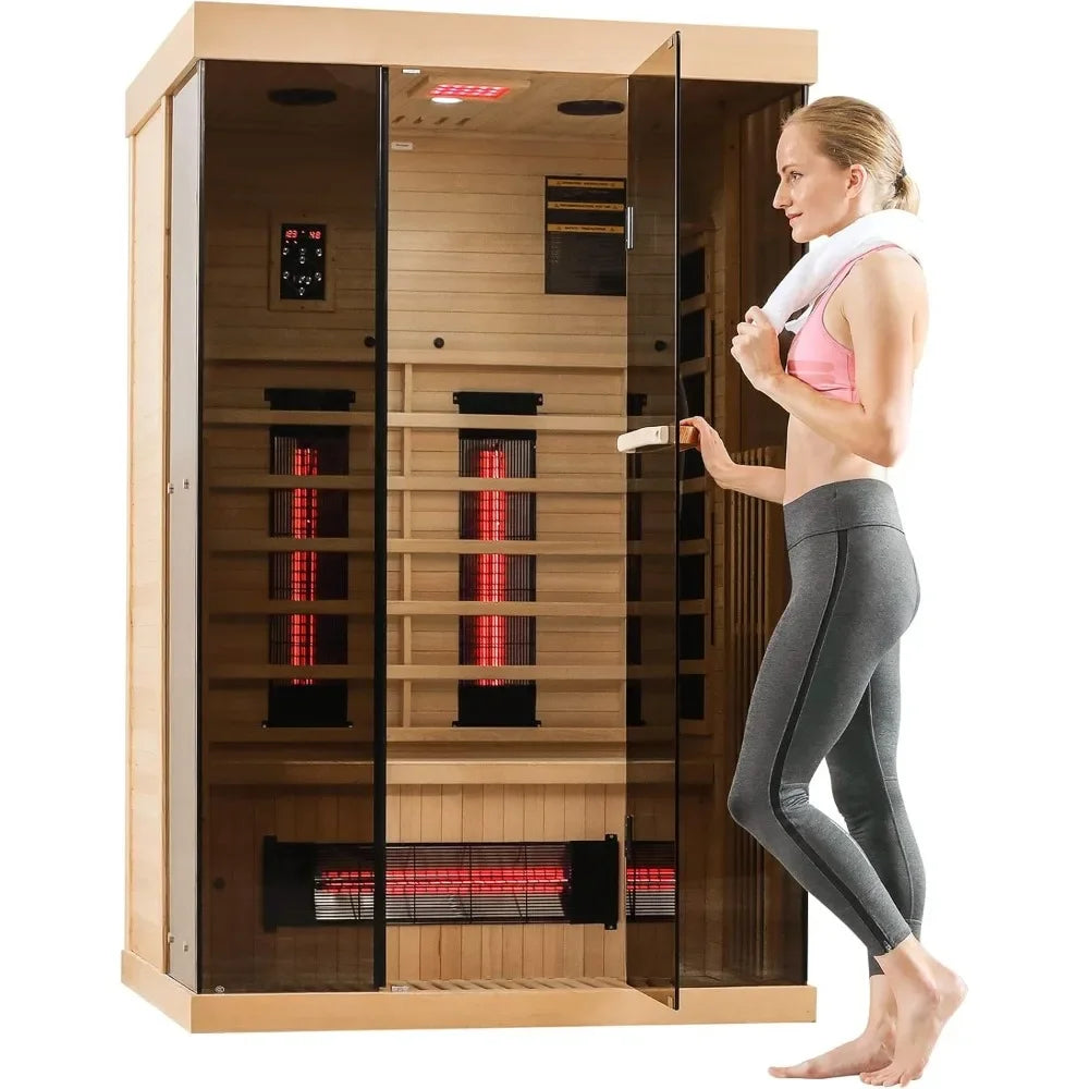 1-2 Person Home Sauna with 10 Minutes Warm-up Heater Tubes&Panels, Personal Sauna Spa Room, Canadian Hemlock,Saunas