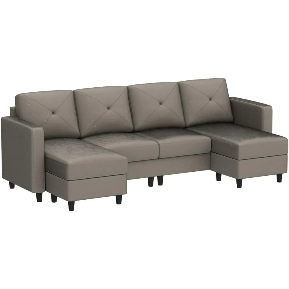 Velvet Sectional Sofa, with Chaise U Shaped Sectional Couch 4 Seat Sofa for Living Room, Living Room Sofas