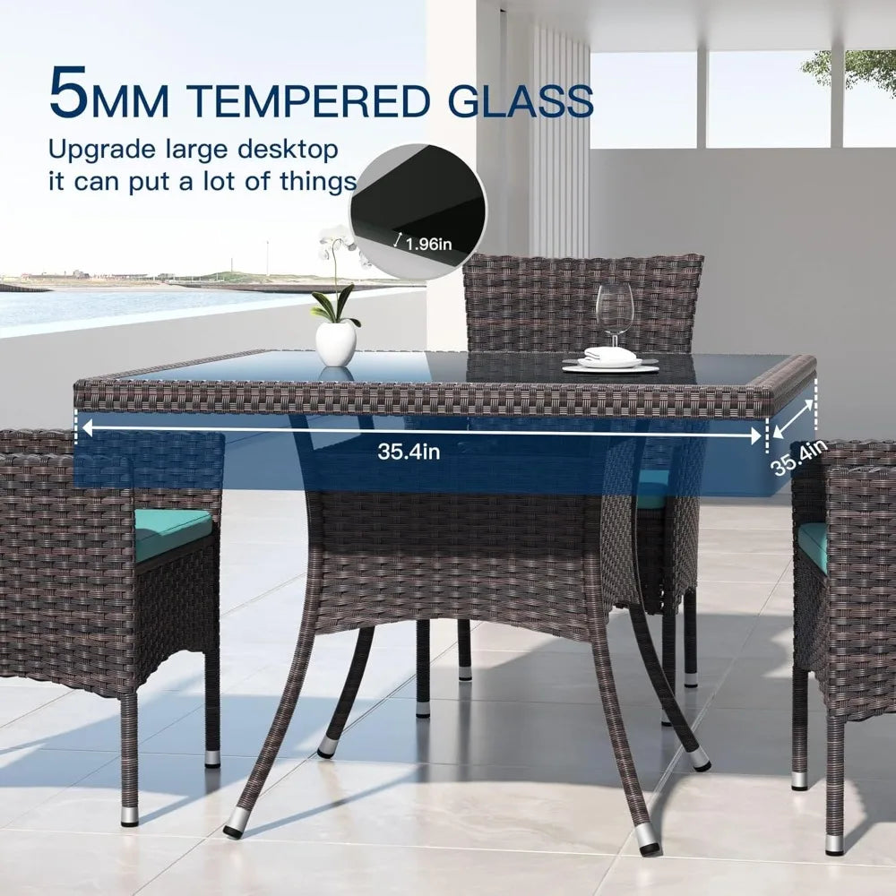 15-Piece Outdoor Dining Set,Square Glass Tabletop with Umbrella Hole for Patio,Backyard,Garden,Patio Rattan Furniture Set