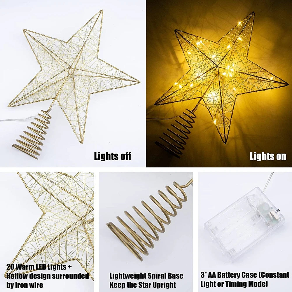 15/20/25cm Gold Christmas Tree Top Iron Star for Xmas Tree Ornaments Tree Top Navidad Noel Natal New Year Party Decoration