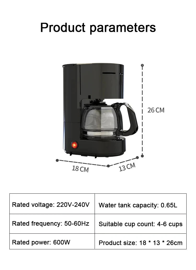 110V Electric Drip Coffee Maker 650ml Household Semi-automatic Brewing Tea Pot American Coffee Machine Espresso Cafe Maker 220V