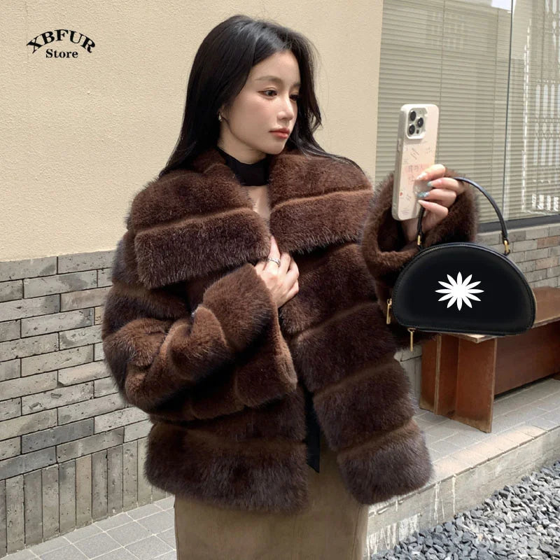 Winter Coats Woman 2024 Ins Hot Fashion Girls Fluffy Jacket Faux Fur Coat Women Thick Warm Outerwear Fluffy Faux Mink Fur Jacket