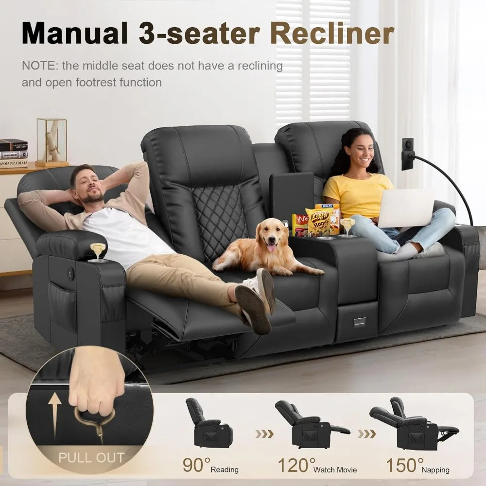 Recliner Sofa Set, Modern 3 Seat Reclining Sofa and 1 Seat 360° Swivel Recliner Chair with Heat and Massage for Living Room