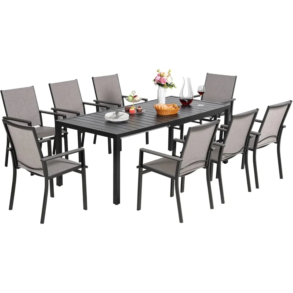 9 PCS Patio Dining Chairs,  Extendable Table Set for 8 People,  for Porch Deck Garden Yard Dining Room,Outdoor Furniture Set