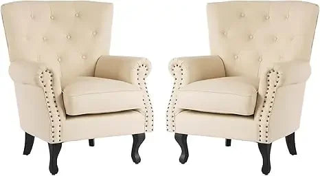 PU Leather Accent Chair Set of 2, Mid Century Modern Armchair Living Room Club Chair with Tufted Button,Living Room Chairs