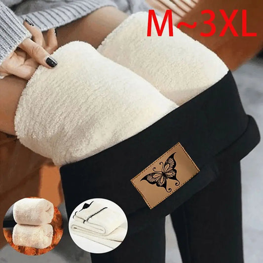 Thermal Fleece Lined Leggings Soft Fluffy with Leather Patch Women Leggings High Waisted Thicken Leggings Women Girl