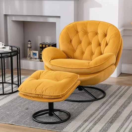 Velvet Swivel Accent Chair with Ottoman Set, Modern Lounge Chair with Footrest, Comfy Armchair with 360 Degree Swiveling