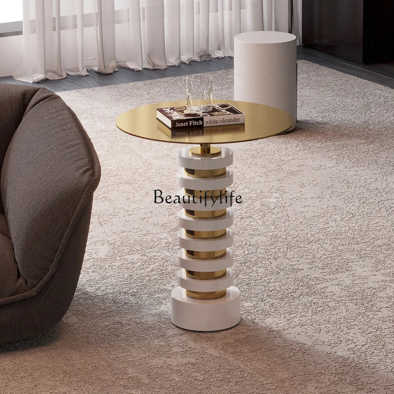 Modern natural marble sofa side table living room negotiation round small coffee table