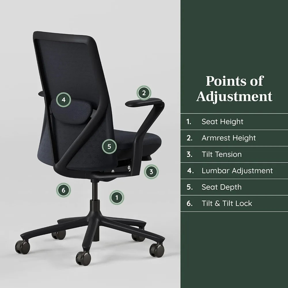 Verve Chair - High Performance Executive Office Chair with Contoured Seat Back and Adjustable Lumbar Rest - High Density Foam