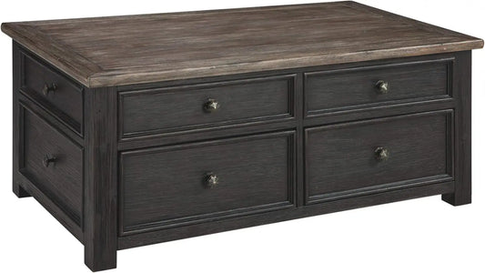 Rustic Farmhouse Lift Top Coffee Table with Drawers, Brown & Black