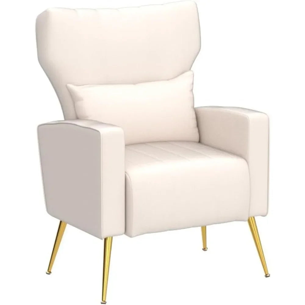 Accent Chairs Set of 2 Upholstered Velvet Modern Comfy Wingback Armchair Single Sofa Chair with Pillows Beige,Living Room Chairs