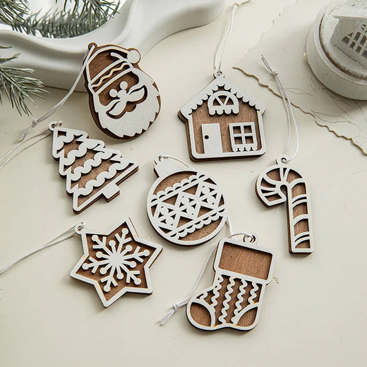 Christmas Nordic carved wooden house Christmas tree snowflake display window decoration