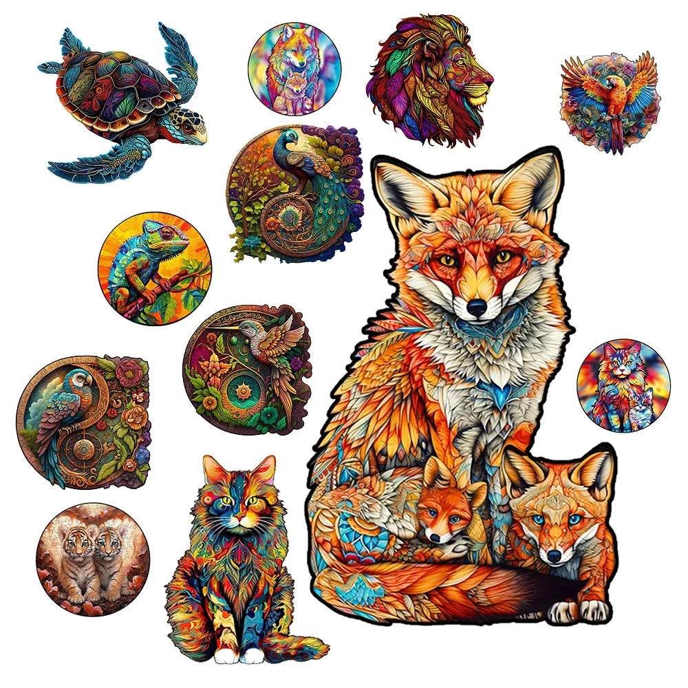 Adult Animal Wooden Puzzle Round Peacock and Bird Wooden Puzzle Children's Puzzle Toy Festival Gift Fox Shape Jigsaw Puzzles