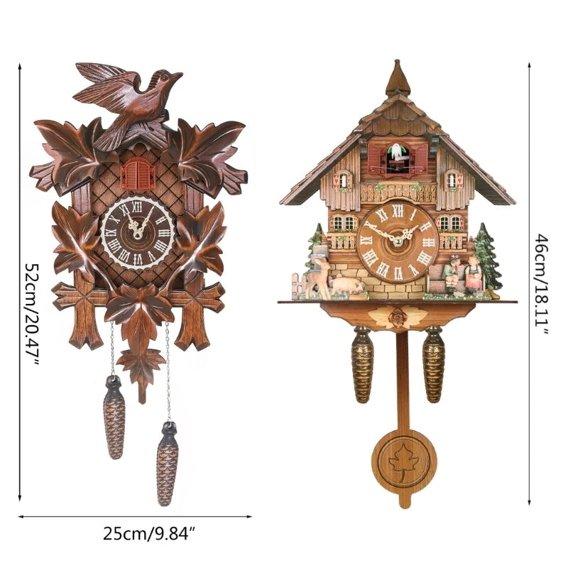 Wooden Wall Clock Cuckoo Antique Pendulum Hanging Handcraft Swing Alarm Watch Home Restaurant Bedroom Decoration