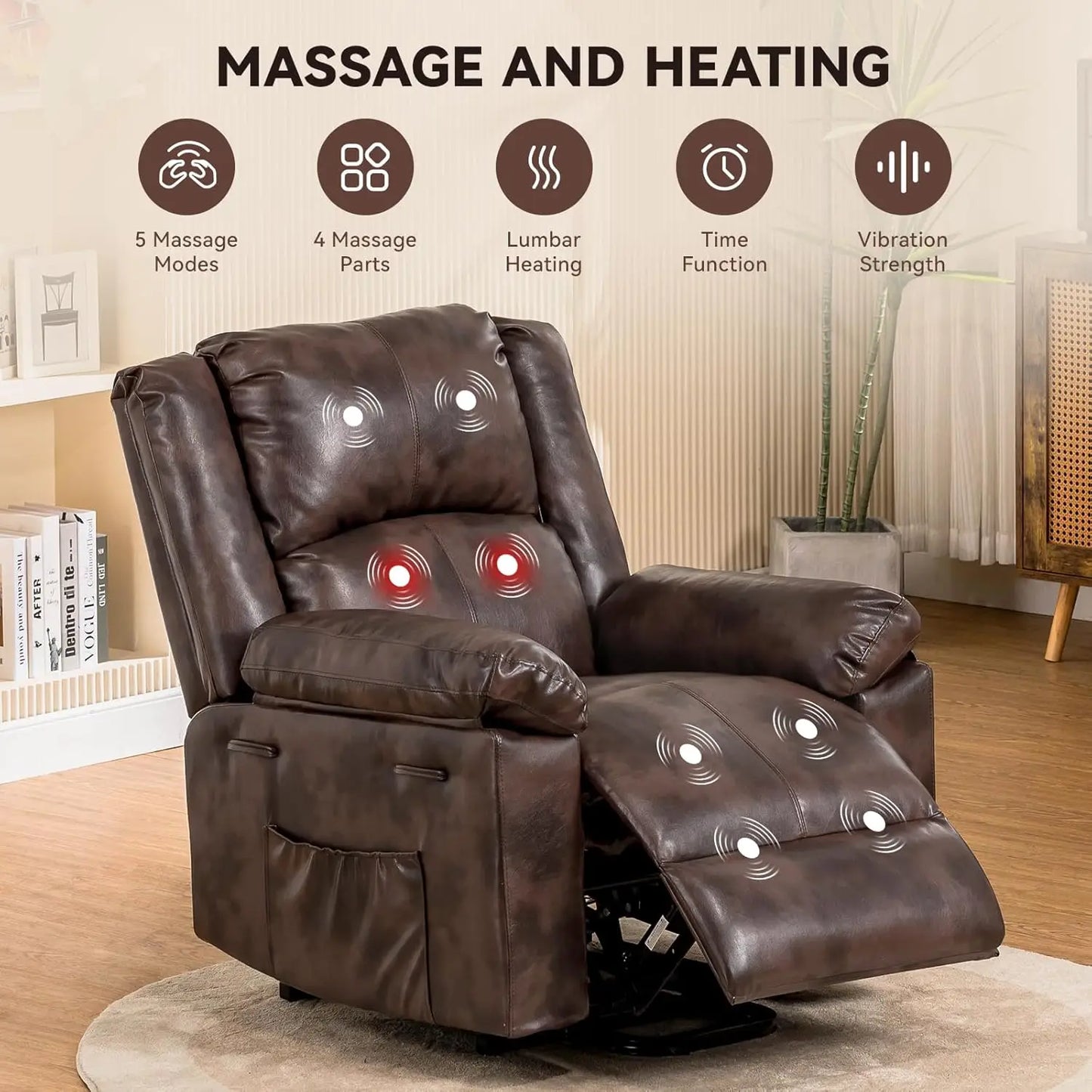 Recliner for Elderly, Lift Chair with Heat and  Recliner Sofa with Timing Function 2 Side Pockets and Infinite