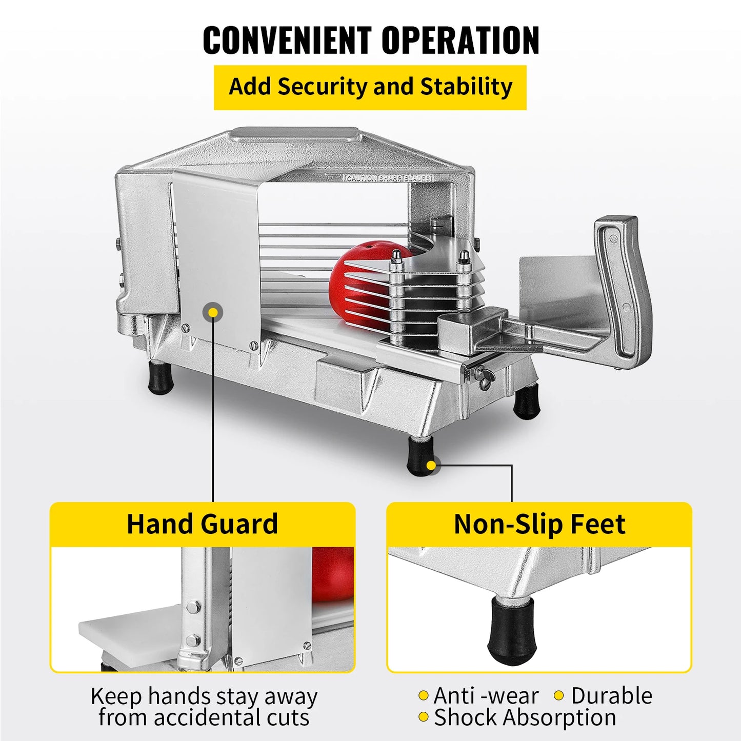 VEVOR Commercial Tomato Slicer 3/8" Heavy Duty Tomato Slicer Tomato Cutter w/ Built in Cutting Board for Restaurant or Home Use
