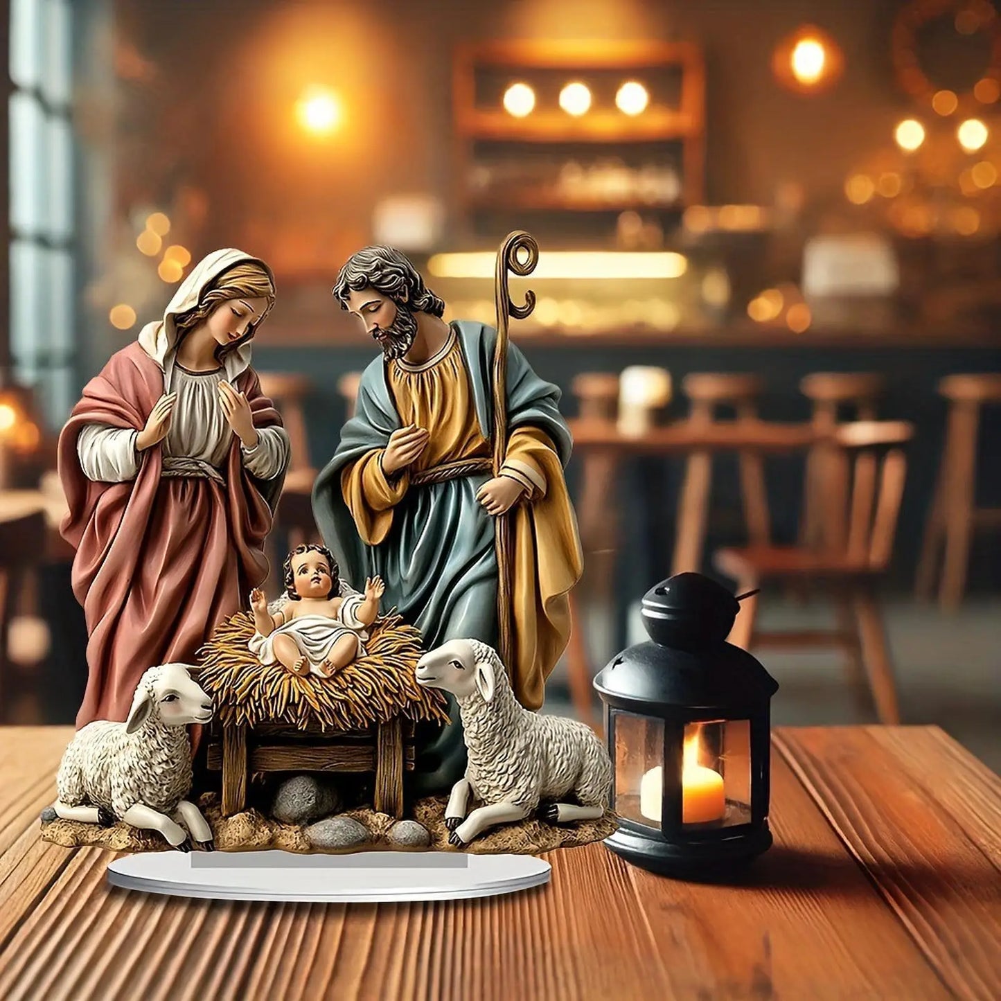 Nativity Scene Figurine Xmas Tabletop Scenes Figure Festive Desktop Decor with Base Nativity Figurines Set for Indoor Decor