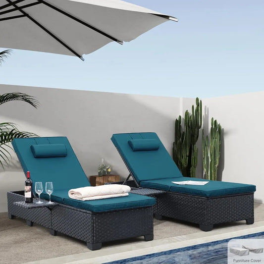 Outdoor Chaise Lounge Chairs for Outside Patio Furniture Set of 2 Wicker Recliner Black Rattan Reclining Pool Lounge Chair