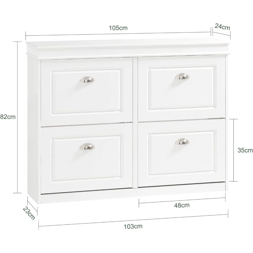 White  with 4 Flip Drawers, Large Freestanding Shoe Rack, Modern Shoe Organizer for Entryway, Hallway, Entance FSR79