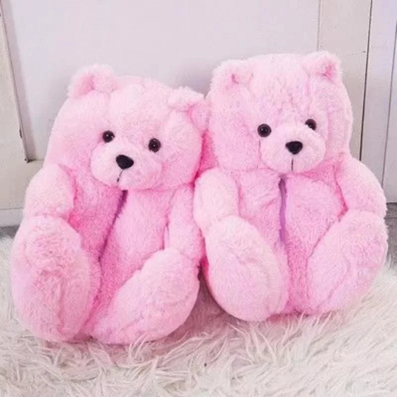 Cartoon Bear Cotton Slippers Warm Cute Teddy Bear Slippers Oversize Indoor Home Winter Plush Cotton Shoes