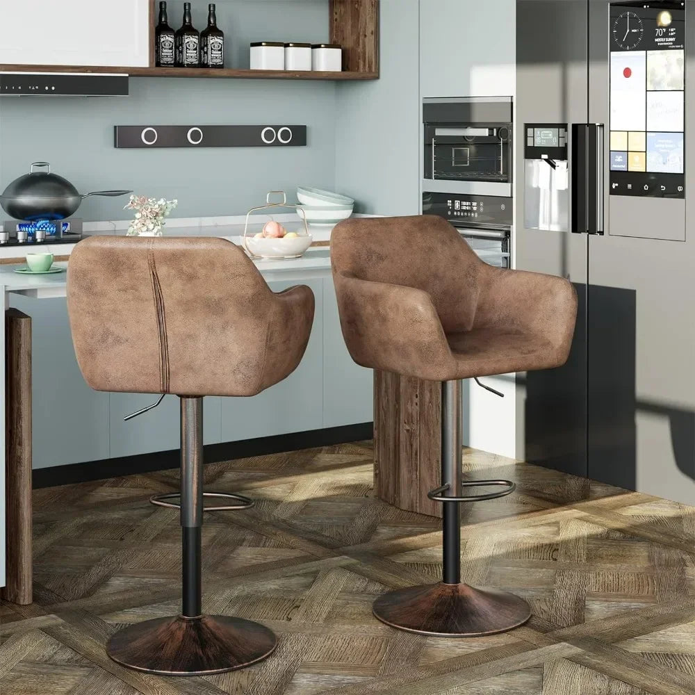 Bar Stools Set of 2，Adjustable Swivel Height Bar Stools 29 Inch Faux Leather Bar Chair with Padded Back and Chromed Metal Base