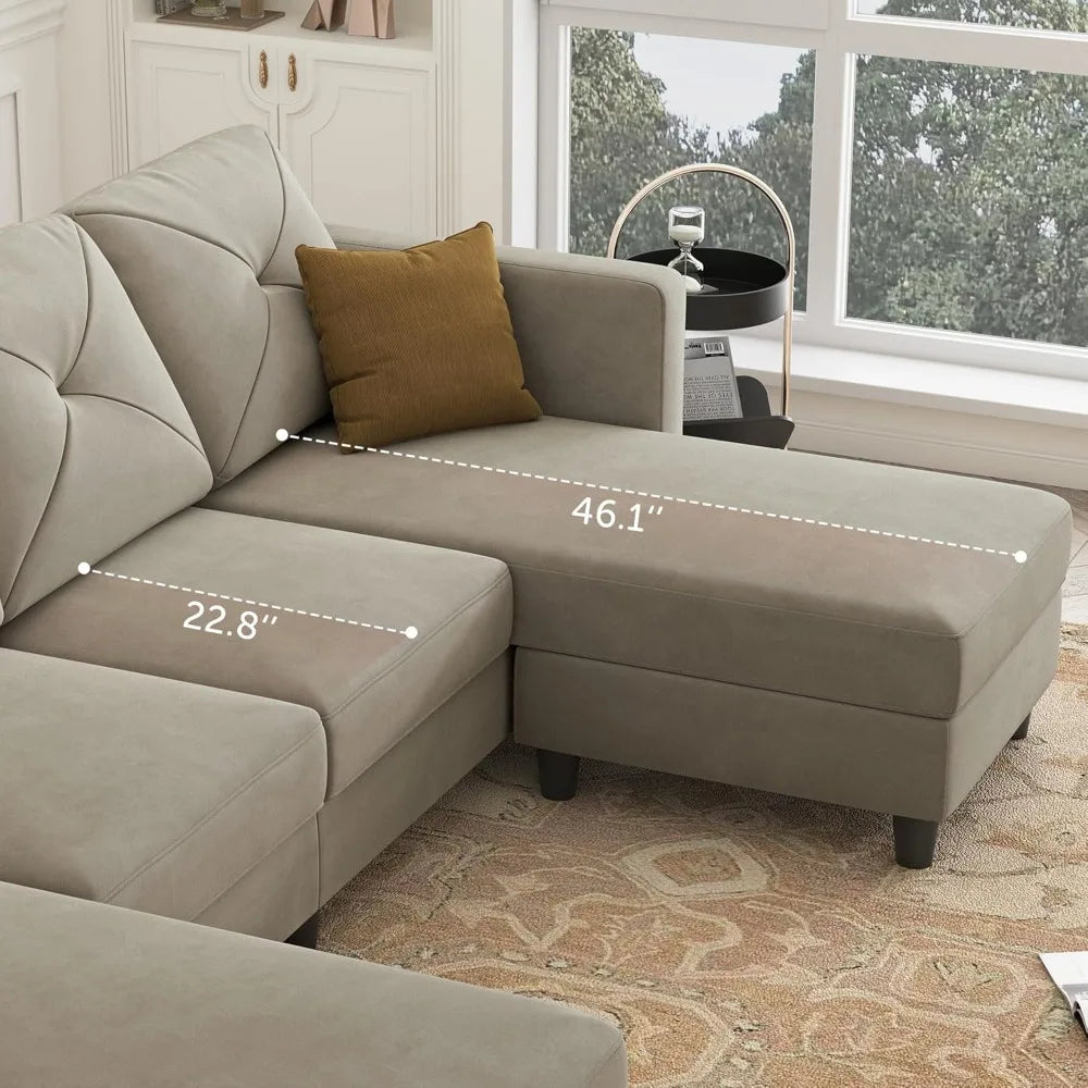 Velvet Sectional Sofa, with Chaise U Shaped Sectional Couch 4 Seat Sofa for Living Room, Living Room Sofas