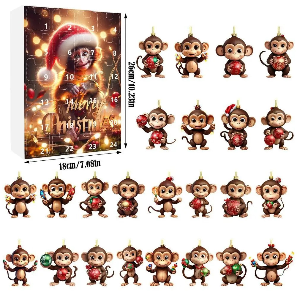 Christmas Advent Calendar Christmas Countdown Blind Box 2025 Cartoon Monkey Mystery Box Xmas Christmas Decoration