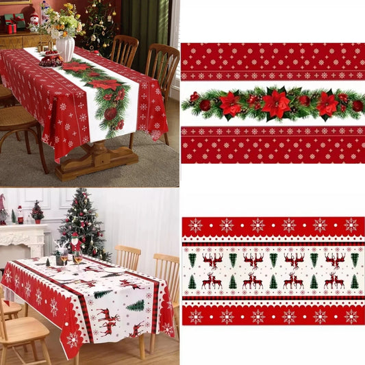 Christmas Tablecloth Merry Chirstmas Decoration For Home 2024 Xmas Snowflake Table Cloth Navidad Noel Notal New Year 2025 Dec