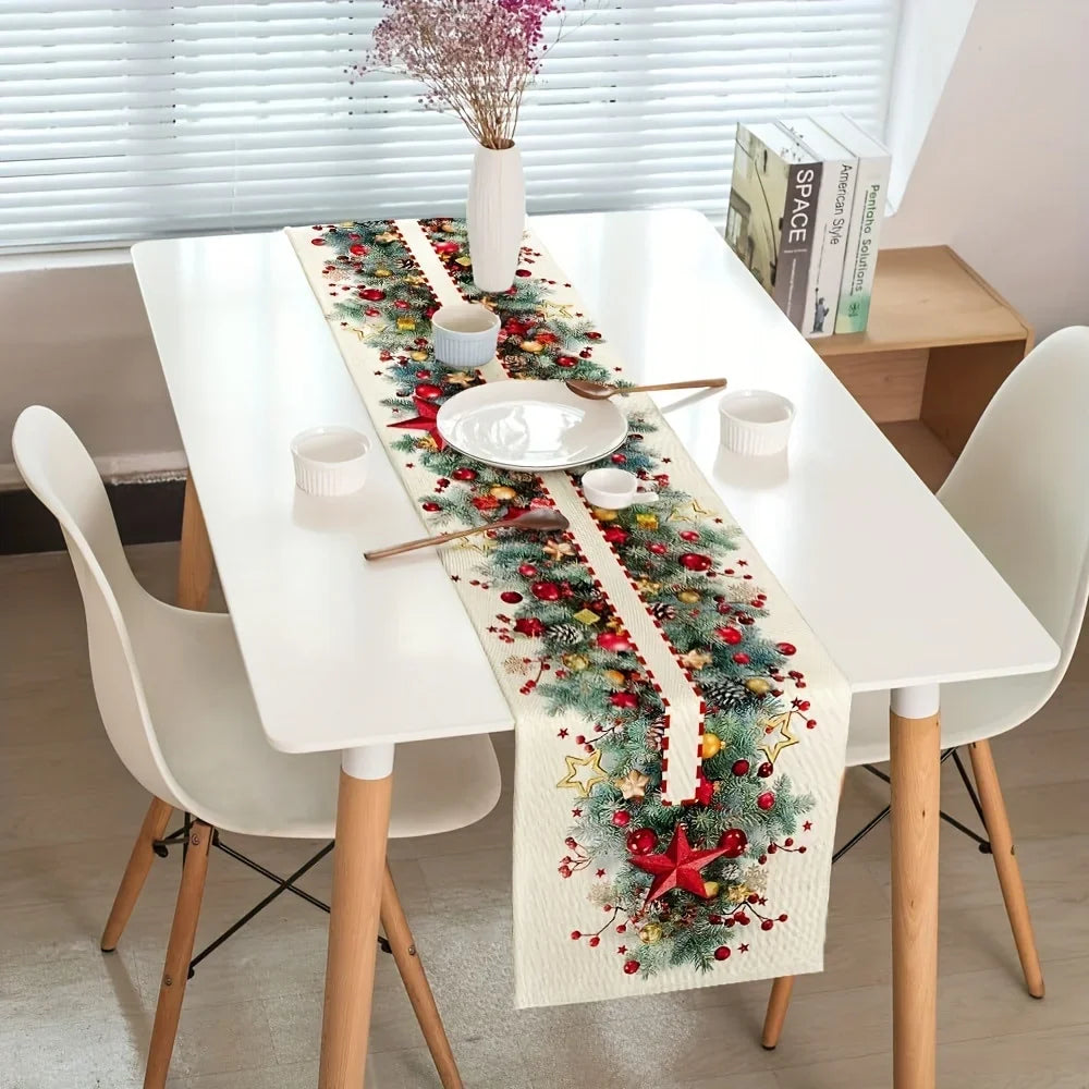 Christmas Pine Needle Table Runner Holiday Party Decor Reusable Winter Xmas Kitchen Dining Table Runner Christmas Decorations