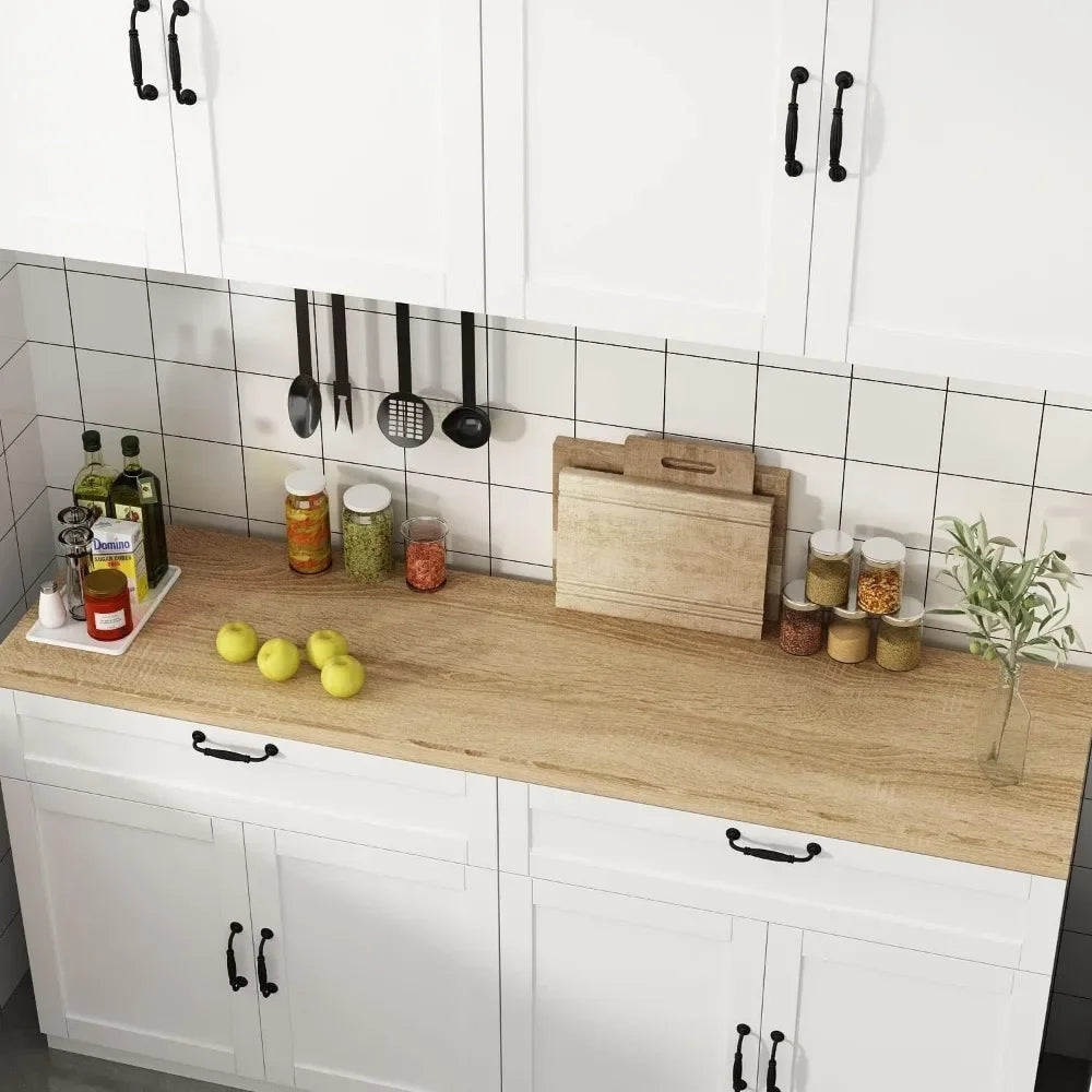 Wall-Mounted Kitchen Pantry Storage Cabinet with Countertop,Pantry Cabinet with Drawers Doors, Wall Cabinet for Kitchen