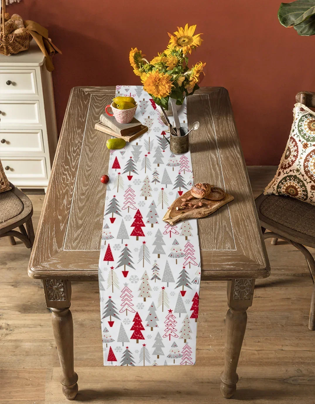 Christmas Tree Texture Red Table Runner Decoration Home Decor Dinner Table Decoration Table Decor