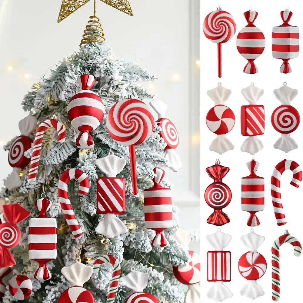 6pcs Christmas Hanging Candy Ball Lollipop Candy Cane Pendants Christmas Tree Ornaments Christmas Decor Home 2024 New Year Gifts