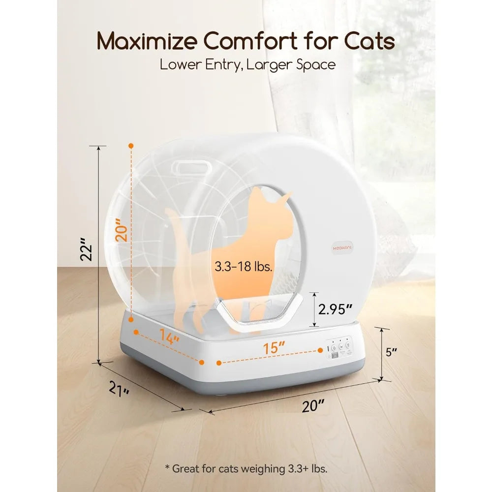 Self-Cleaning Cat Litter Box, Integrated Safety Protection Automatic Cat Litter Box for Multi Cats, Extra Large/Odor Removal