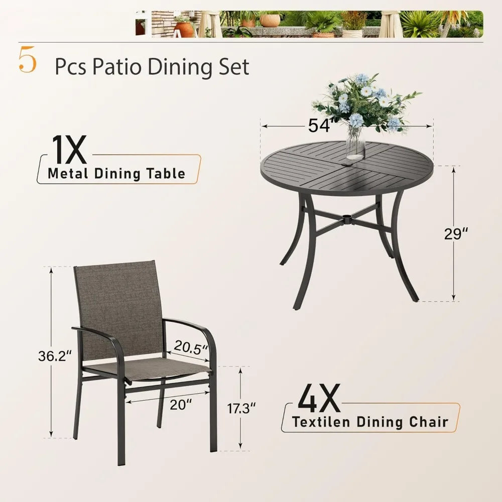 7 Pieces Outdoor Table and Chairs,54" Round Table and 6 Patio Chair Set, Outdoor Dining Furniture Set for Lawn Backyard Deck