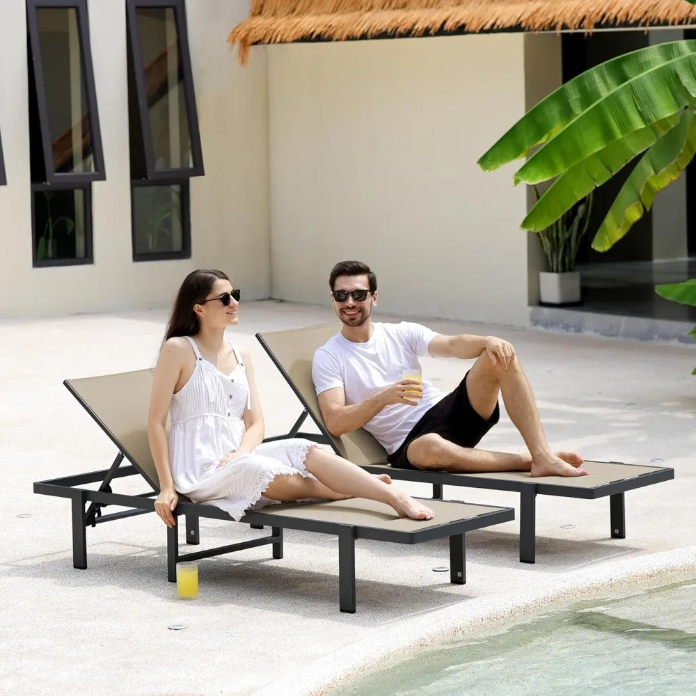 Aluminum Chaise Lounge Chair Outdoor,Patio Lounge Chair with Adjustable 5-Position Recliner and Full Flat Tanning Chair for Pool