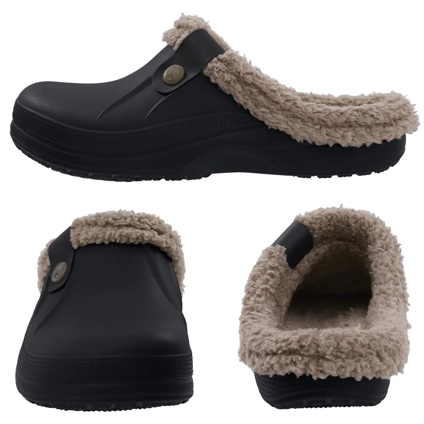 Kidmi Women Fur Clogs Slippers Fashion Fuzzy Men Garden Shoes Outdoor Waterproof House Shoes Winter Antiskid Work Men Shoes