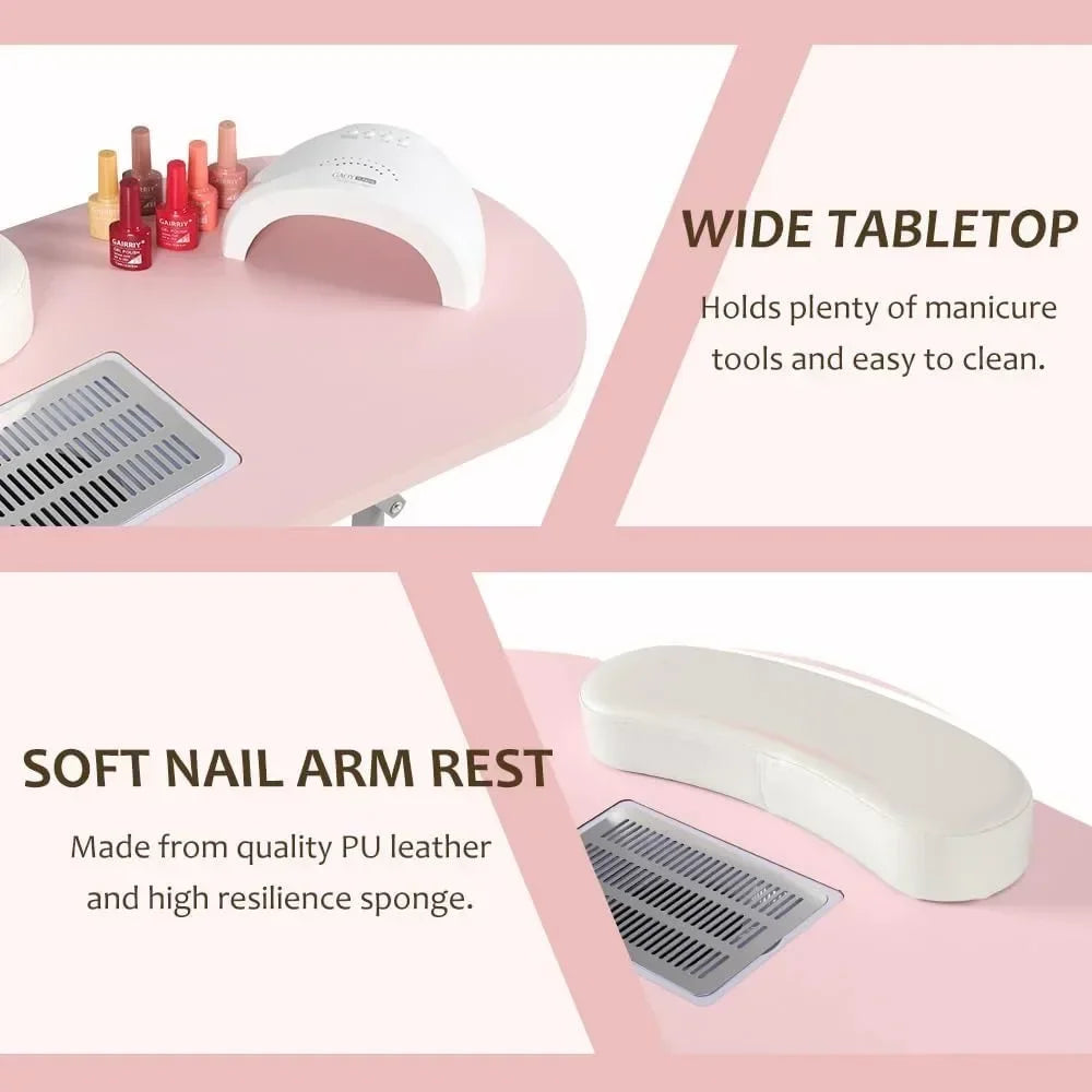 Portable Manicure Table Foldable Nail Desk with Charging Station Dust Collector Professional Nail Tech Table for Technician Spa