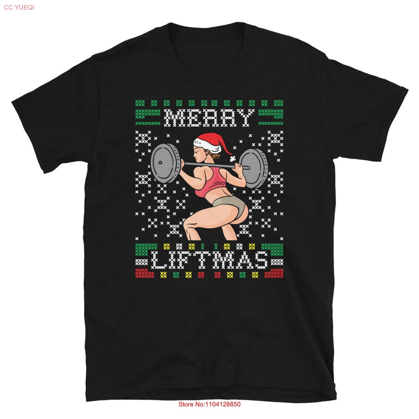 Merry Liftmas Ugly Christmas Sweater Gym Miss Santa Claus Squat Booty Body Building Fitness T Shirt