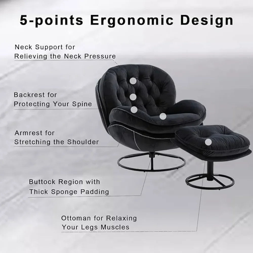 Velvet Swivel Accent Chair with Ottoman Set, Modern Lounge Chair with Footrest, Comfy Armchair with 360 Degree Swiveling.