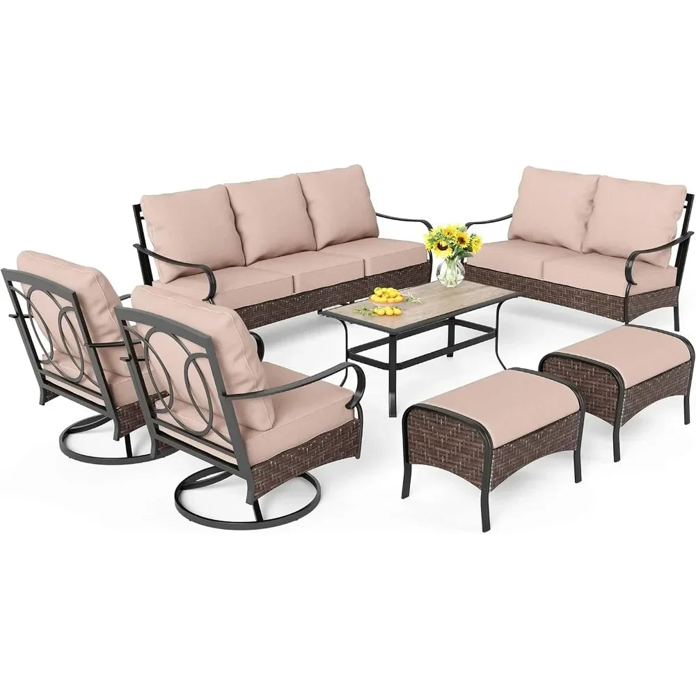 7 Pieces Metal Outdoor Patio Furniture Sets, Extra Large Outdoor Conversation Sets for 9, Heavy Duty Patio Furniture Set