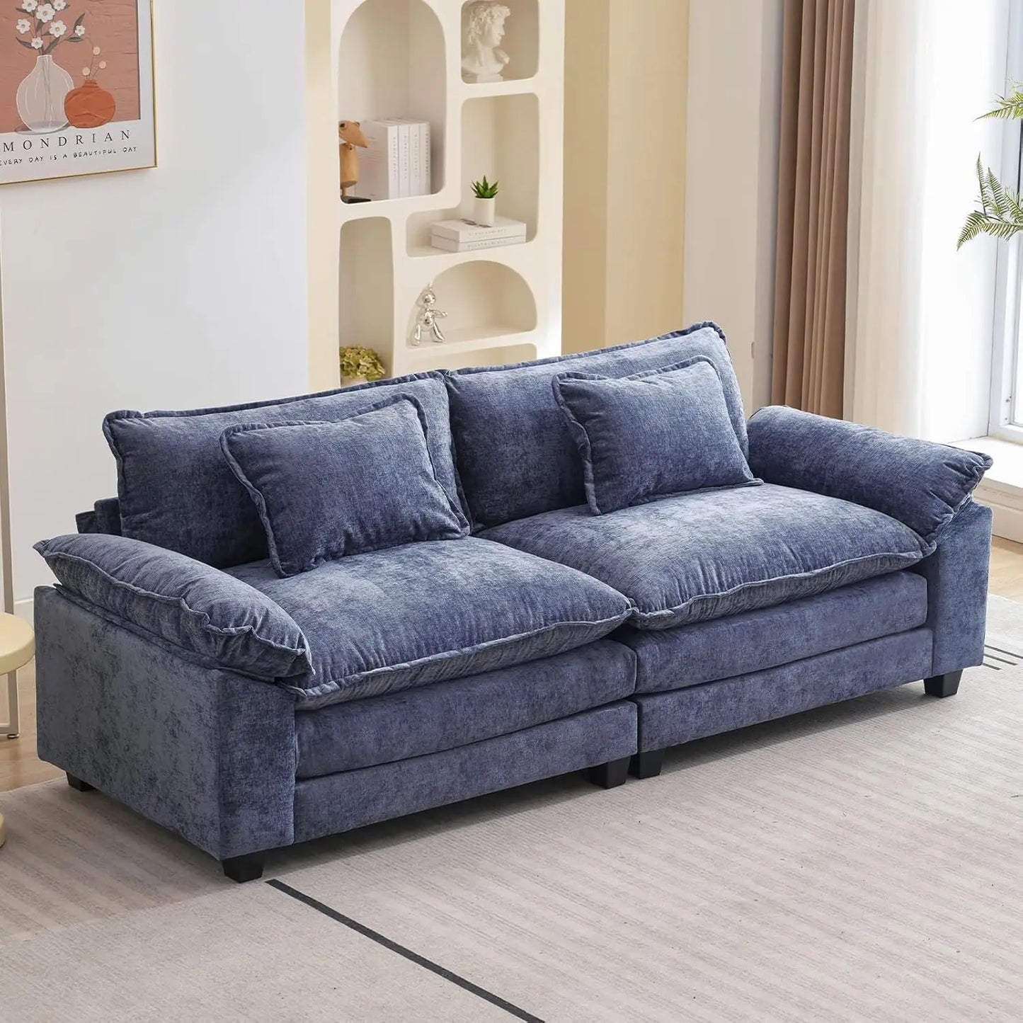 Sectional Sofa Comfy Cloud Couch for Living Room with Pillows, Modern Chenille Sofa Sleeper Deep Couches with Two Ottomans