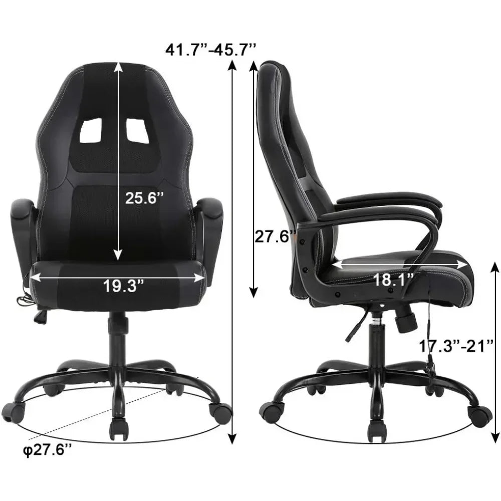 Gaming Chair, Ergonomic Desk Chair Adjustable PU Leather Racing with Lumbar Headrest Armrest Swivel Massage Office Chair