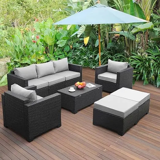 Patio Furniture Set, Chairs Coffee Table Peacock Blue Anti-Slip Cushions and Waterproof Covers,6 Pieces Outdoor Couch