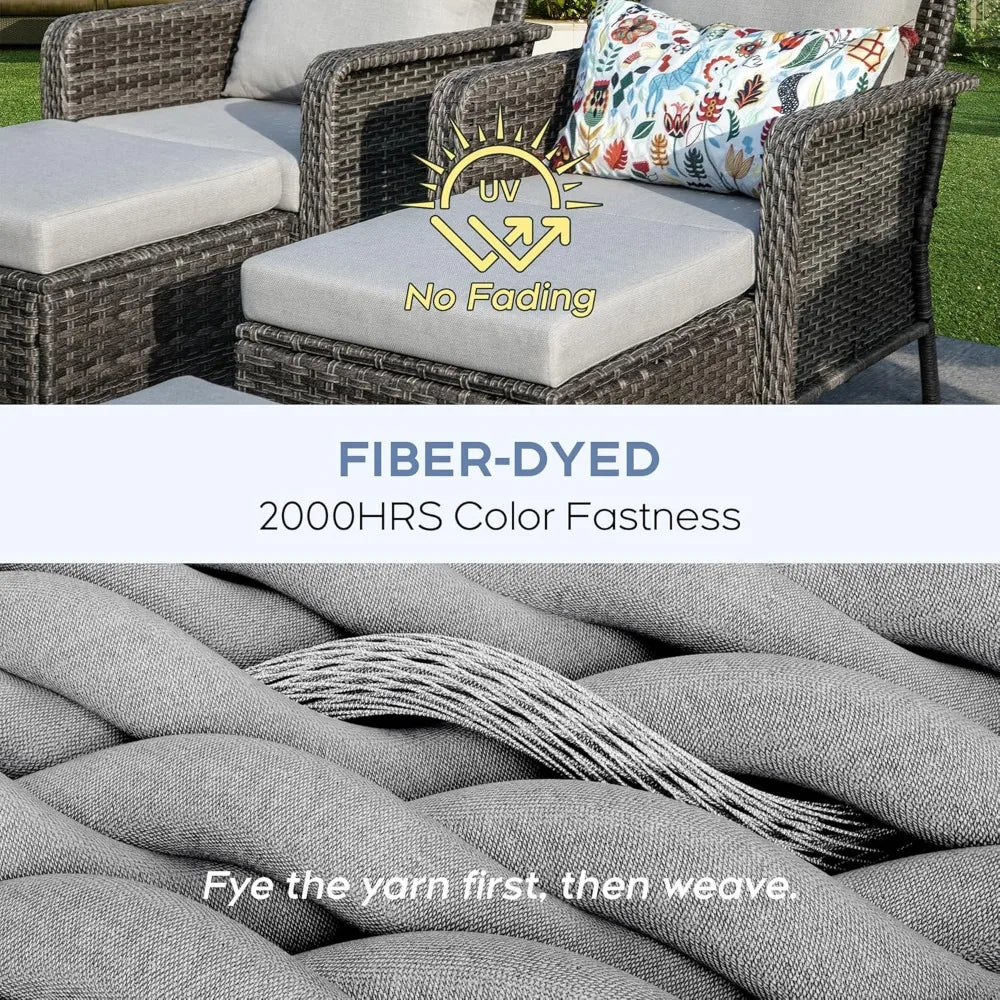 Outdoor Patio Conversation Set,with Lid & Wind Shields - Sectional Sofa Set for Porch, 6 Pcs Outdoor Wicker Furniture Set